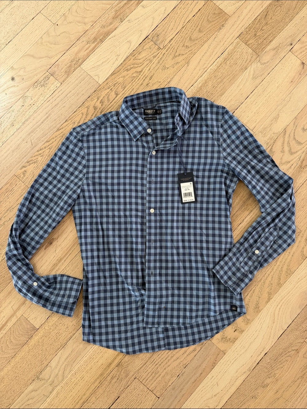 Faherty Blue Gingham Long-Sleeve Button-Down Shirt “the movement sport shirt”